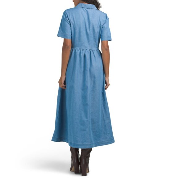 LUNA SKIES Light Denim Maxi Shirt Dress With Scarf - Picture 2 of 2